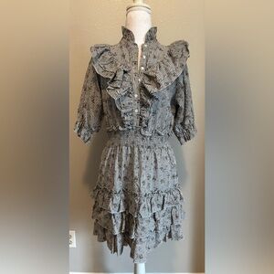 Shirt by Rochelle Behrens Striped Ruffle Tiered Mini Dress XS